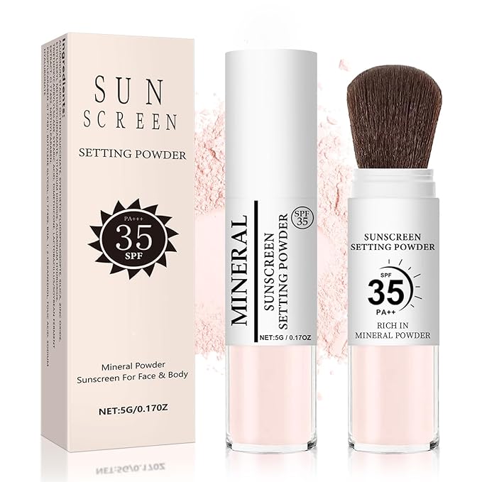 Mineral Sunscreen Setting Powder, SPF 35 Translucent Loose Powder for Face & Scalp, Mineral Brush Powder, Oil Control Natural Matte Finish, Lasting Lightweight Breathable(#04 Pink Complexion)