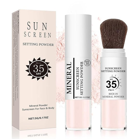 Mineral Sunscreen Setting Powder, SPF 35 Translucent Loose Powder for Face & Scalp, Mineral Brush Powder, Oil Control Natural Matte Finish, Lasting Lightweight Breathable(#04 Pink Complexion)