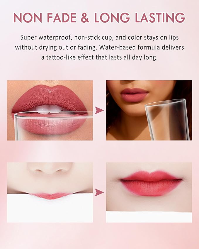 Lip Liner Stain Pen-Pink Matte Waterproof Liquid Lipstick & Lip Liner Pencil, Long Lasting Smudge-Proof Non-Stick Cup Lip Tint Stain, Color Stay All Day, Lipstain Makeup Gift For Women-02#Pink