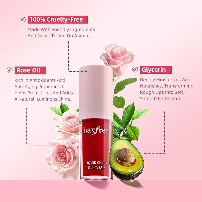Liquid Cheek & Lip Stain, Korean Lip Tint with Moisturizing & Weightless, Non-Sticky, Long-Lasting, Kiss-proof, All Long-wearing, Vegan Makeup (Sheer Berry)