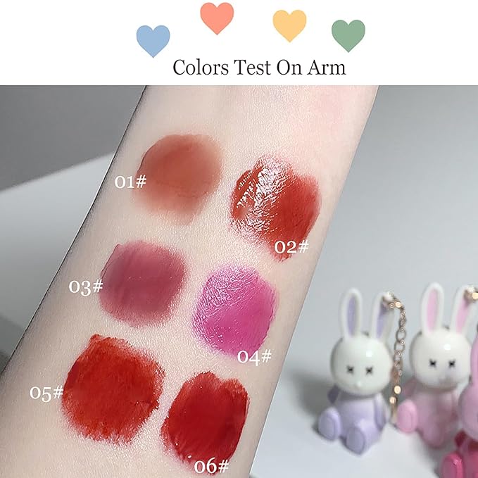 6pcs Bunny Rabbit Lip Gloss Liquid Lipsticks Set,Moisturizing Hydrating Lip Glow Oil Shine Lip Plumping Glass Waterproof Finish Party Gift for Women Girls