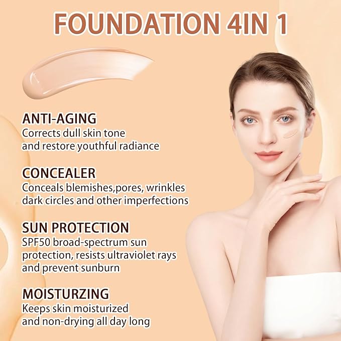 Concealer Moisturizing Gradient Foundation, Oil Control Long Lasting Waterproof Full Coverage Color Correcting Foundation,Oil Control, Clear, Protection Brightening
