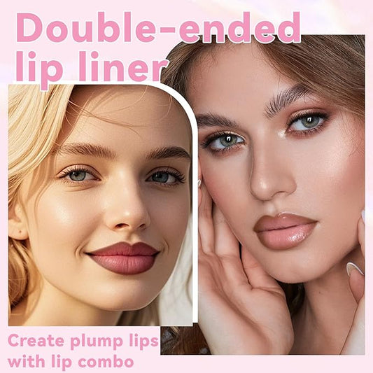 Nude Matte Lip Liner and Lipstick Lip Gloss Combo Set, Long-Lasting Creamy Lip Crayon Moisturizing Glossy Plumping Lip Gloss Lip Glow Oil with Lip Liner Makeup