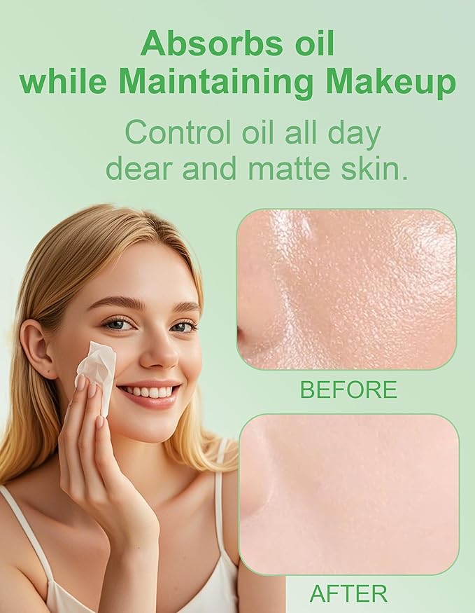 Upgrade Oil Blotting Paper - 300 Sheets w/Mirror, Puff & Refills, Absorbs Excess Face Oil, Controls Shine, Gentle for Makeup Use.