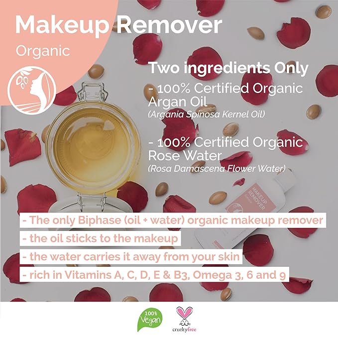 Fatima's Garden Organic Makeup Remover - With Argan & Rose Water, 100ml