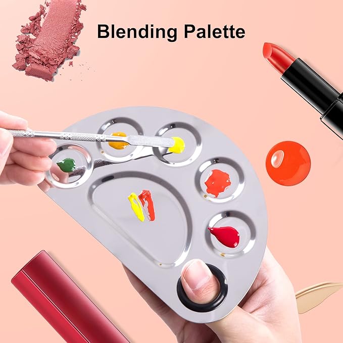 Stainless Steel Metal Makeup Palette with Spatula Artist Tool for Mixing Foundation Nail-Art, Cosmetic Makeup Palette, Makeup Plate, 6×4"/Silver/2pcs