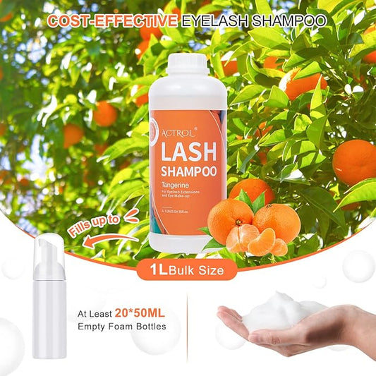 Eyelash Extension Cleanser Tangerines 1L Natural Lash Extension Shampoo Professional Eyelid Foaming Cleanser Paraben & Sulfate Free Non-lrritating with Salon and Home Care