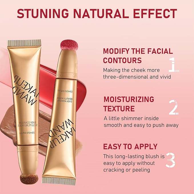 Summaryas Contour Wand & Blush Wand Duo, 2025 New 2 In 1 Women Contour Beauty Wand, Liquid Blush Wand With Applicator, for Skin Highlighting, Correcting (Blush Wands, 1pc)