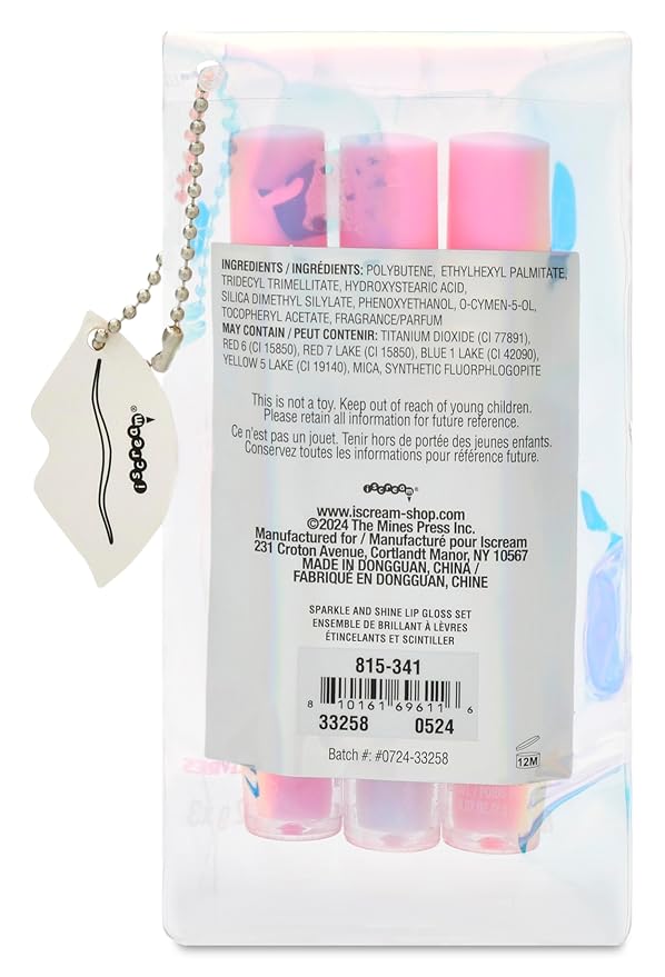 iscream Sparkle & Shine 3-piece Pastel Lip Gloss Set with Cherry, Vanilla & Strawberry Scents