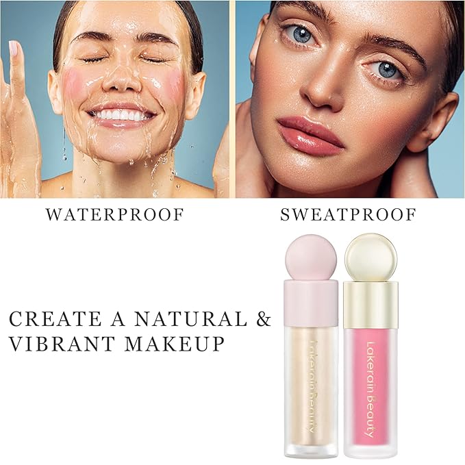 MEICOLY Blush and Highlighter, Natural Sparkly Liquid Illuminator, Long Lasting Light Luminizer, Moisturizing Dewy Cheek Tint, Color-Holding Matte Face Blush, 2PCS