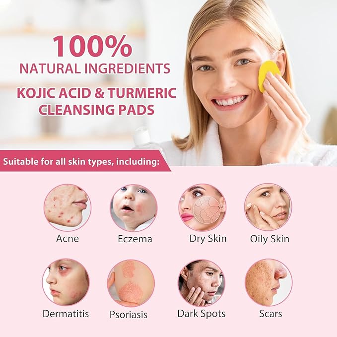 80PCS Turmeric Face Scrub Pads,Turmeric Kojic Acid Cleansing Pads with Vitamin B5, Vitamin C Turmeric, Sugar Turmeric Cleansing Pads for Face (40 Count (Pack of 2))