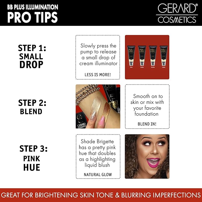 Gerard Cosmetics BB Plus Illumination Cream, Skin Perfecting Liquid Highlighter BB Cream for a Natural Radiant Glow, Multi Use Illuminizer Makeup, Brigitte