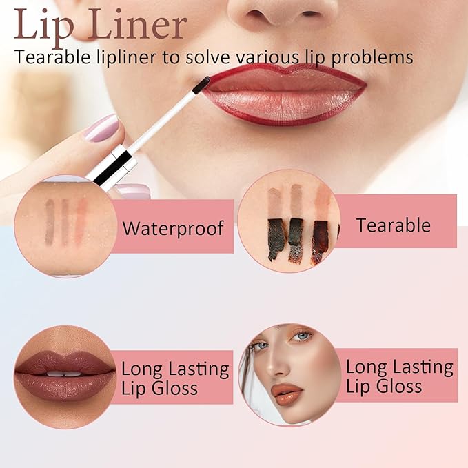 Lip Liner Stain Peel Off,Long Lasting Lip Stain Peel Off Waterproof Lip Tint Stain Non-Stick Cup Natural Lip Makeup (02#Cocoa+03#Rose)