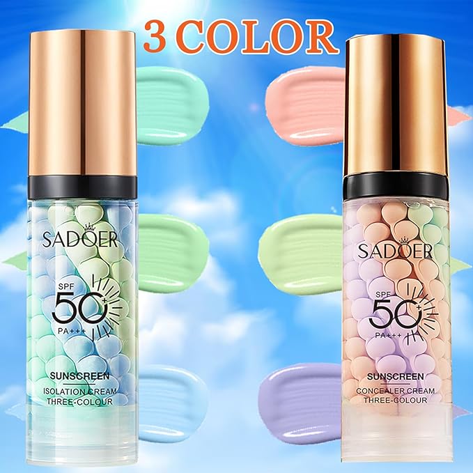 2 PCS Primer For Face Before Makeup, 3 In 1 SPF 50 Sunscreen Isolation Cream Color Corrector, Oil Control Skin Tint Corrector, One Step Moisturizing Makeup Primer