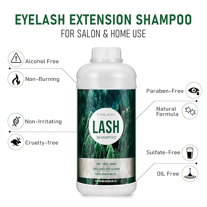 Lash Shampoo, Eyelash Cleanser for Extensions, 33.6 Fl Oz, Safe Makeup Remover, Non-irritating or Burning Formula, Eyelid Foaming Cleanser for Professional Salon and Home Use