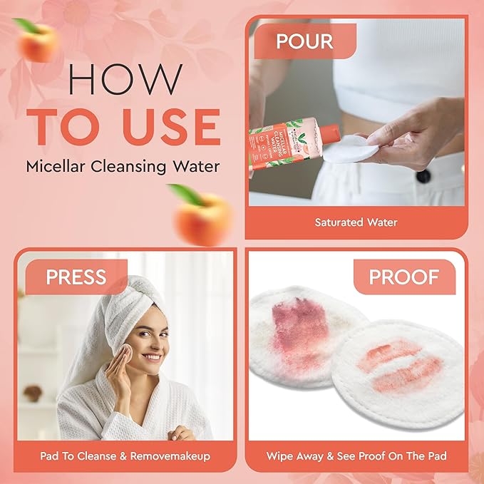 My Beauty Spot Micellar Water - Facial Cleansing Makeup Remover Hydrating Peach Infused Micellar Water – Gentle Makeup Remover – 16.9 Fl. Oz.