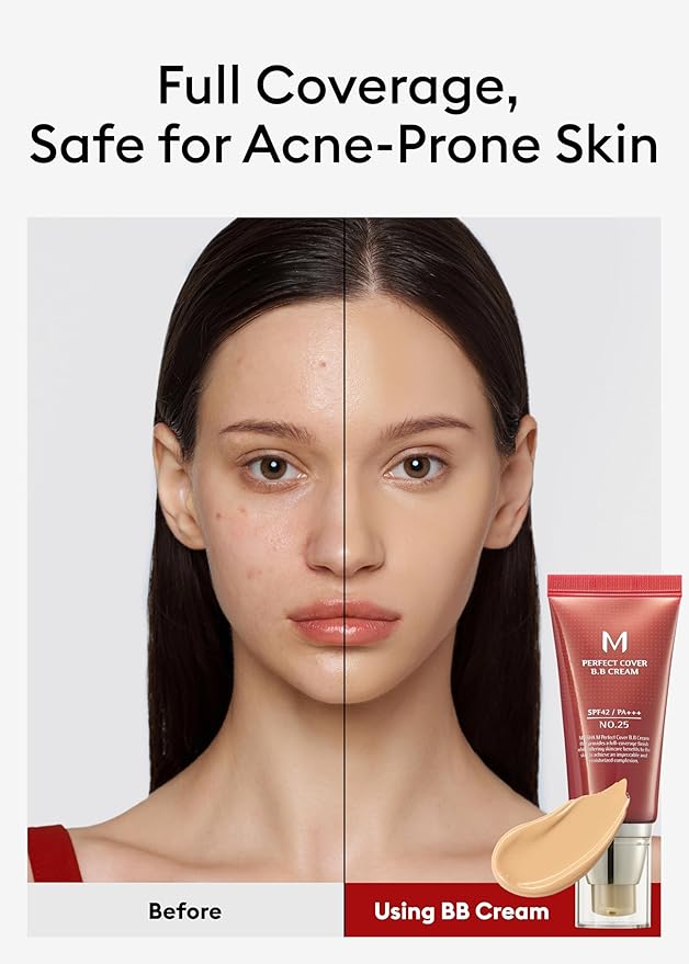 MISSHA M Perfect Cover BB Cream No.25 Warm Beige - Medium with Warm Undertone SPF 42 PA +++ / 1.69 Fl Oz - Tinted Moisturizer with SPF