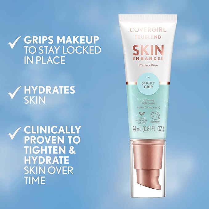 CoverGirl TruBlend Skin Enhancer, Sticky Grip, Primer, Plumps Dry Skin, Blurs Pores, Hydrating, Brightening, Lasts All Day, 0.81oz