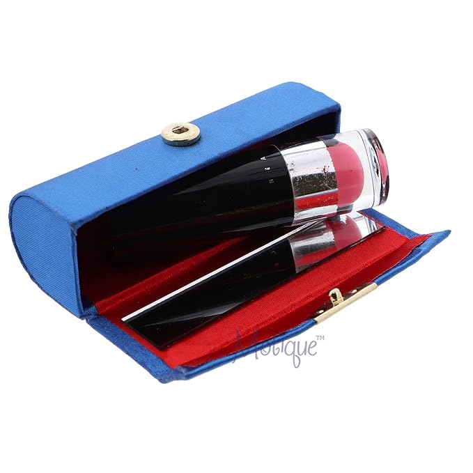 Solid Satin Ladies Lipstick Case With Mirror Purse Holder Set of 2 (Royal)
