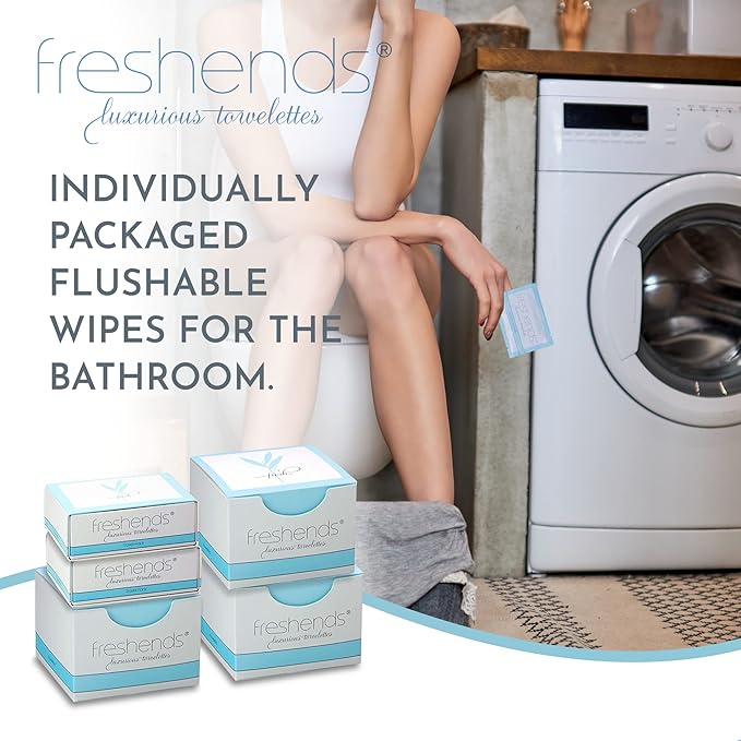 Luxurious Towelette Bundle - Flushable Wipes, Individually Packed Guest Bathroom Essentials for Clubs, Restaurants, Bars, Weddings 100 Bulk Pack, Blue