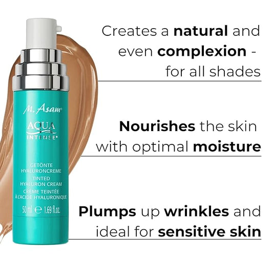 M. Asam AQUA INTENSE Tinted Moisturizer (1.69 fl oz) - Face Moisturizer & Tinted Cream with Hyaluronic Acid, Natural Finish, Skin Care for All Skin Types