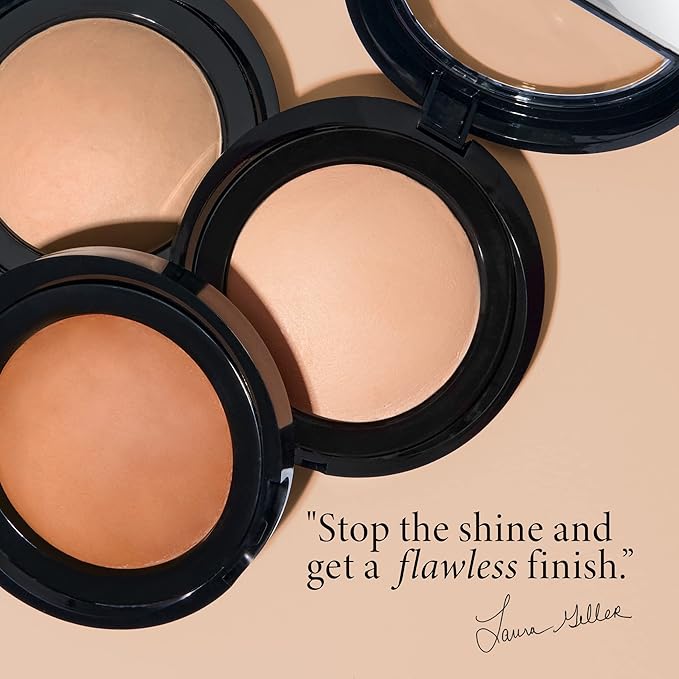 LAURA GELLER NEW YORK Baked Blurring + Setting Powder, Light/Medium and Retractable Airbrush Kabuki Brush 2PC