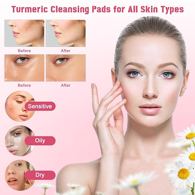 2Pack Turmeric Cleansing Pads, Turmeric Cleansing Pads Helps Balance Skin Oil And Water, Remove Excess Keratin From The Body'S Skin,Turmeric Cleansing Pads for Face & Body(80PCS)…