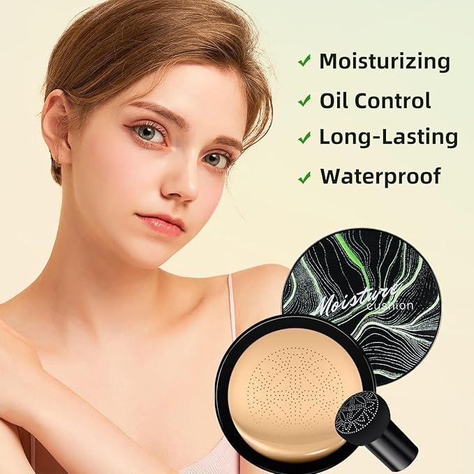 Mushroom Head Air Cushion CC Cream - Long-Lasting & Brightening BB Cream Foundation for Mature Skin, Waterproof & Moisturizing Full Coverage Self Adjusting Concealer for Even Skin Tone (Ivory)