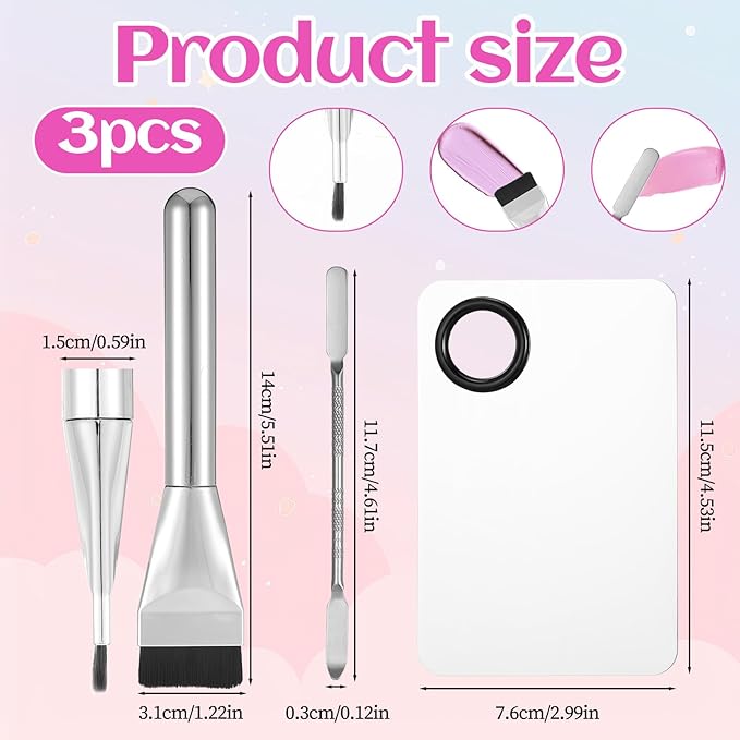 3 Pcs Premium Makeup Spatula & Palette Tray, Metal Foundation Mixing Palette with Spatula Brush For Mixing Foundation Eye Shadow Eyelash Nail Art