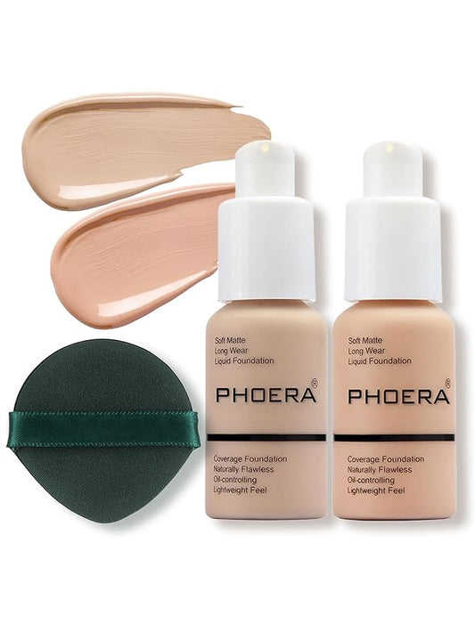 PHOERA Foundation Makeup, Flawless Soft Matte Oil Control Liquid Foundation, Full Coverage Mattle Oil-Control Concealer for Older Women, Great Choice For Gift (102&103, 60ml)