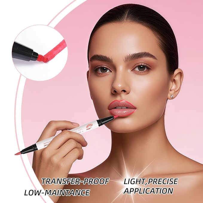 DAGEDA 2 Colors Lip Liner Pen,Double-ended Lip Stain Marker Design,Natural Matte Finish,Waterproof Liquid Lipstick, Long Lasting No Transfer Lips Makeup for Women(Color A)