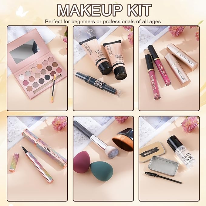 All in One Makeup Kit for Women Full Kit Makeup Gift Set for Women & Girls Makeup Sets for Teens Girls 18Color Eyeshadow Palette Lipstick Eyebrow Pencil Makeup Set for Teens