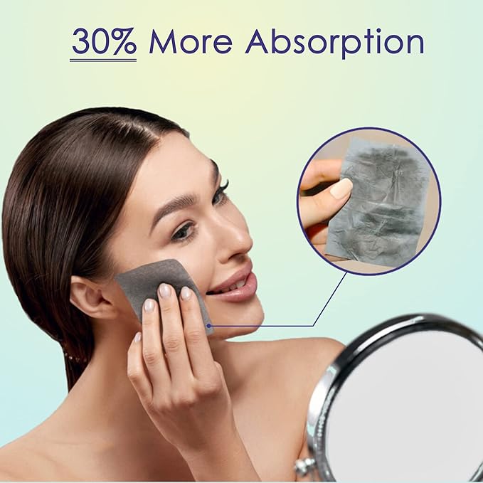 High-Performance Oil Blotting Sheets for Face with Bamboo Charcoal 105 sheets - Makeup Friendly Blotting Papers for Oily Skin - Easy Dispensing Blotting Papers