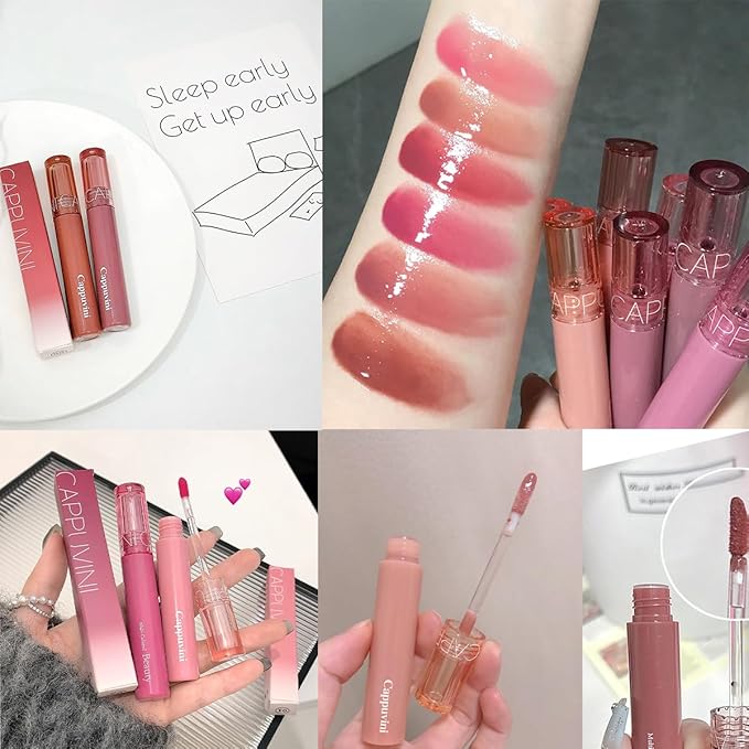 6 Colors Hydrating Plumping Lip Gloss Set,Glossy,Natural Color, Long-lasting Waterproof Moisturizing Shimmer Jelly Lip Glaze Tinted Lip Balm,Mirror Liquid Water Glow Lipstick