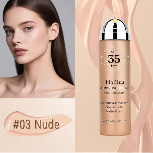 Sunscreen Airbrush Foundation Makeup Spray,SPF 35, Full Coverage Foundation for Mature Skin,Silky Mist Spray Makeup,Long Lasting Waterproof Concealer for Color Correction(#03 Nude)
