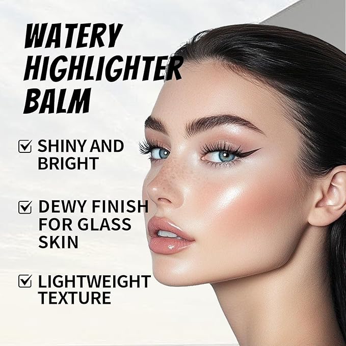Champagne Highlighter Stick for Glass Skin, Dewy Finish Radiant Balm Hydrating Reflective Natural Shimmer Illuminator Stick, Multi-Use Lightweight Creamy Face Glowy Highlighter Makeup#02