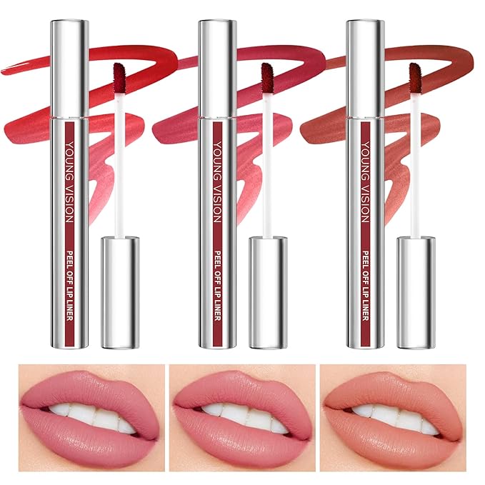 3 Colors Peel Off Lip Liner, Long-Lasting Peel Off Lip Tint for Women Girls, Waterproof Matte Lip Gloss, Non-Stick Cup Tattoo Magic Color Tint, Highly Pigmented Peel Off Lip Liner Stain Makeup