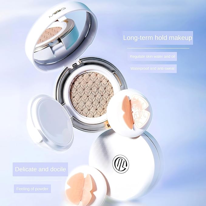 Meiyan Tang Lightweight Cushion Foundation BB Cream - Natural Coverage, Hydrating, Long-Lasting, Non-Drying, Waterproof, Anti-Sweat, Flawless Matte Finish, Unique Butterfly Puff Design