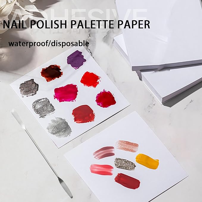 200 Sheets 3 x 3 inch Disposable Nail Polish Palette Paper, Waterproof Makeup Mixing Palette Paper Gel Nail Mixing Tool with 1 Pc Nail Palette Stirring Rod Clear