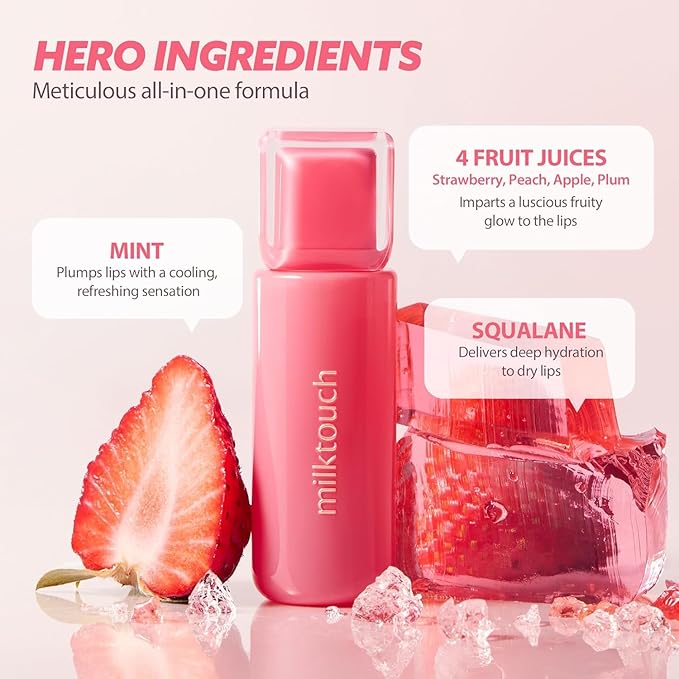 MILKTOUCH Jelly Fit Glow Lip Tint - Hydrating Lip Gloss with Long-Lasting Moisture, Color Stain, Lightweight Formula, Radiant Shine, Perfect for Daily Use, Korean Lip (04 Mute-Ficial Plum, 4ml)