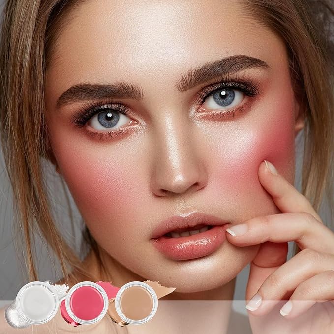 Cream Blush Contour Highlighter Palette, Bronzer Face Illuminator Kit With Brush, Contour Kit For Eyes, Cheeks And Lips