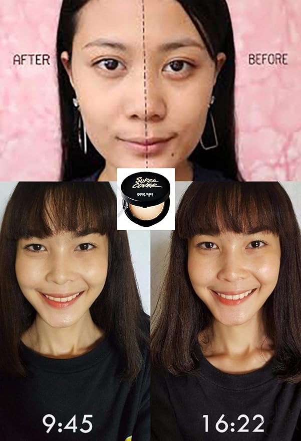 Sivanna Super Cover Two Way Compact Face Press Powder, Blurs Imperfections Soft Smooth Finish, Waterproof, Cover Dark Spots & Wrinkles, Oil-Control Perfectly, Long-lasting 0.42 oz, No.1 Natural White (NO.2 NATURAL WARM)