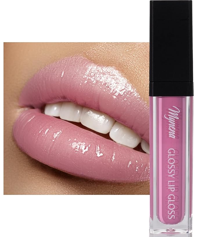 Mynena Light Pink High Shine Stay Glossy Lip Gloss | Non-Sticky Lightweight Hydrating Formula | Vegan Cruelty-Free Paraben-Free | Lipstick Topper & Moisturizing Gloss | Ava