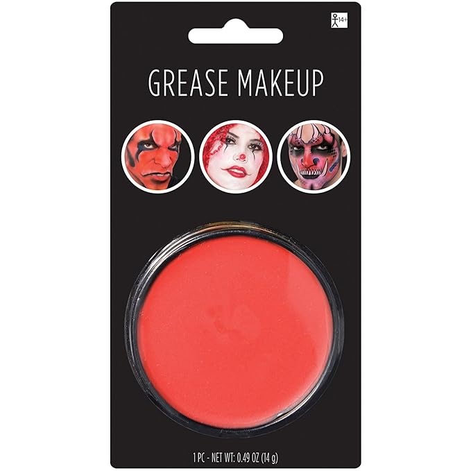 amscan Red Grease Makeup - 0.49 oz. (Pack of 1) - Pigmented & Long-Lasting Formula Perfect for Halloween & Theatrical Performances