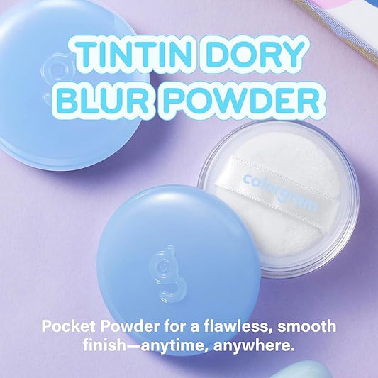 COLORGRAM Tintin Dory Blur Powder 0.14oz | Long-Lasting Pore-Perfecting Facial Setting Powder | Oil-Control Compact Powder for Smooth Matte Finish | Lightweight Silky Formula for Flawless Skin