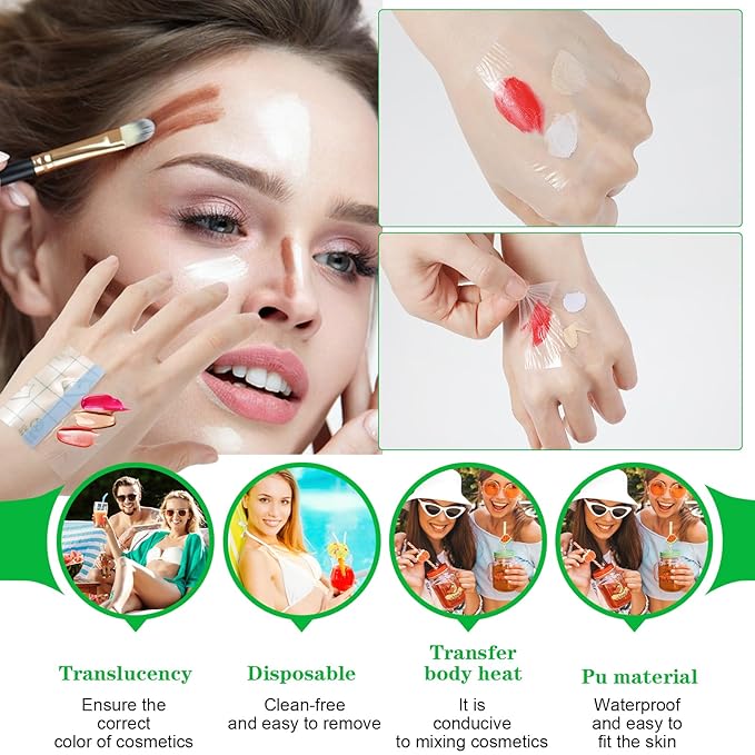 100 Pcs Makeup Hand Single Use Mixing Palette Set Disposable Foundation Mixing Tray Adhesive Transparent Artist Cosmetic Waterproof Palette Tape Supplies for Women Girls Daily Use