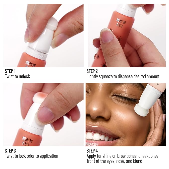 Professional Pearl Liquid Highlighter Beauty Wand, Radiant Glow for Cheek Eye & Lip, Non-Greasy Hydration Lightweight with Sponge-Tip Applicator (Merry Marigold)