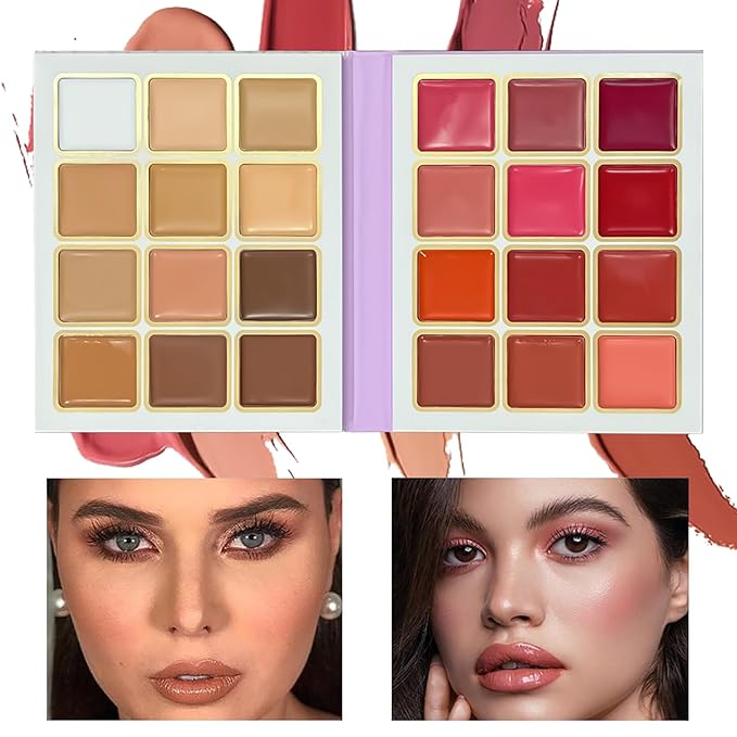 24 Color Conceal Correct Cream Contour Bronzer Blush Highlighter Face Palette with Makeup Brushes, Matte and Glow Contour Kit Concealer for Dark Circles