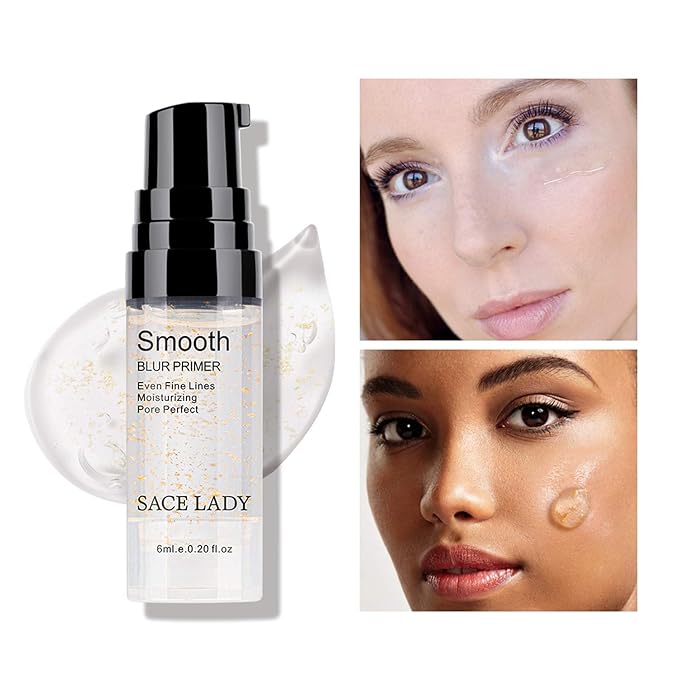 SACE LADY Face Makeup Primer Set, Big Pores Minimizer Perfect Cover, Matte Blur Pore Eraser Filler, Smooth Fine Lines Wrikles, Makeup Base Foundation Primer Gold Foil Infused (6ml/0.2Fl Oz,Pack of 3)