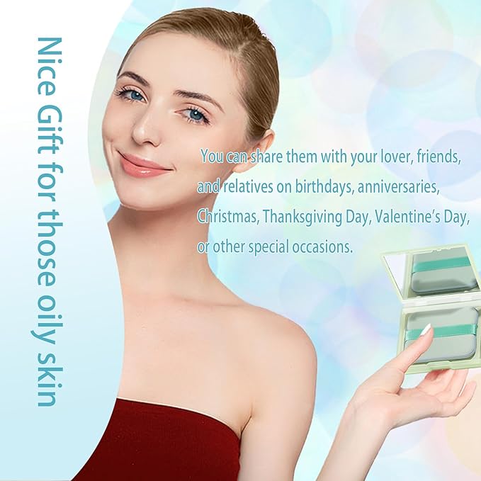 Oil Blotting Sheets for Face, 100Pcs Face Blotting Sheets for Oily Skin with Mirror & Makeup Puff, Natural Bamboo Charcoal Oil Control Film with little Storage Box (Green)